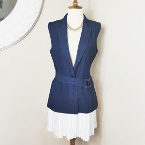 NWOT Blue Sleeveless Belted Blazer